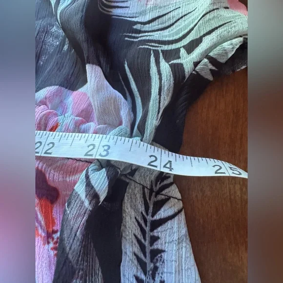 Miken Black and Pink Sheer Open Front cinch tie waist Swim Cover-Up Size XL - Picture 10 of 12